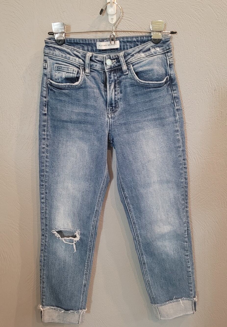 Flying Monkey Distressed Roll-Up Boyfriend Jeans Size 24
